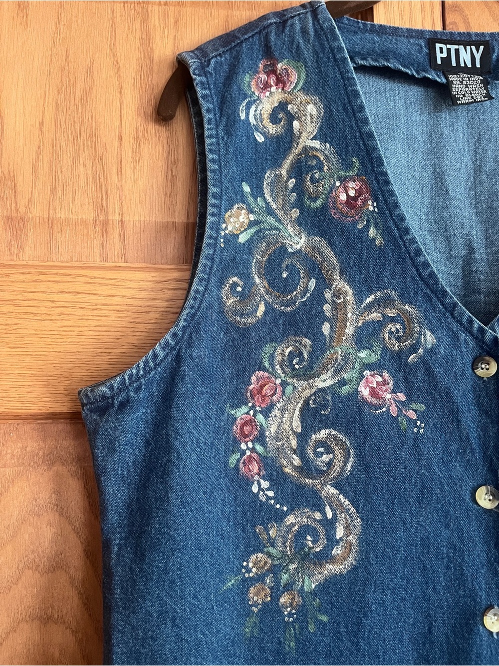PTNY Women's Blue Denim Floral Vest - Picture 2 of 4